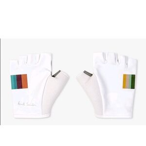 Paul Smith White Fingerless Gloves with Multicolor Stripes